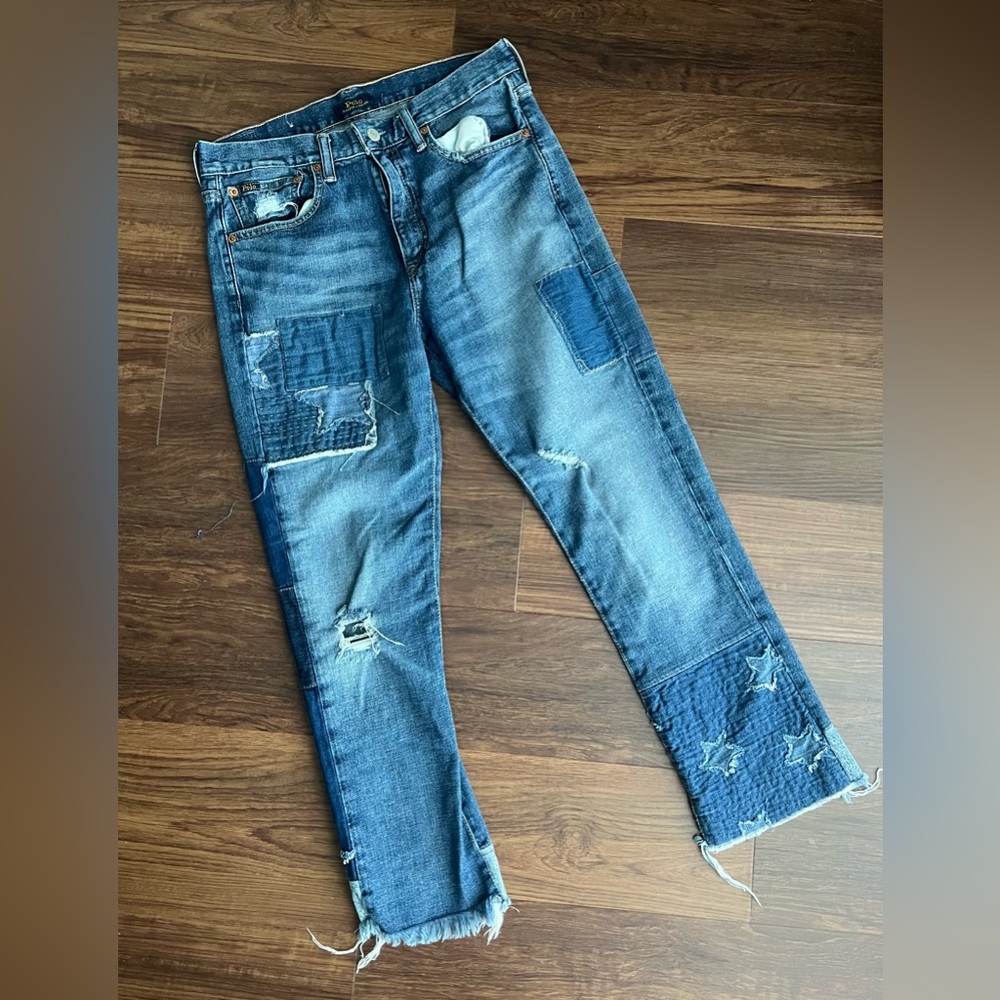 Polo Ralph Lauren The Waverly Patch Distressed Straight Crop Jeans size 29